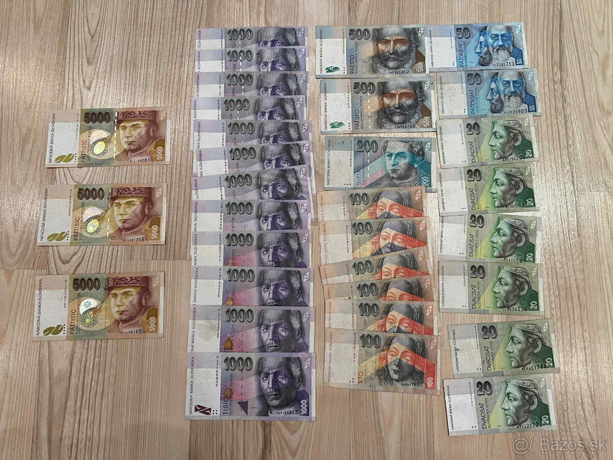 Slovenské bankovky 5000SK,1000SK,500SK,200SK,100SK,50SK,20SK