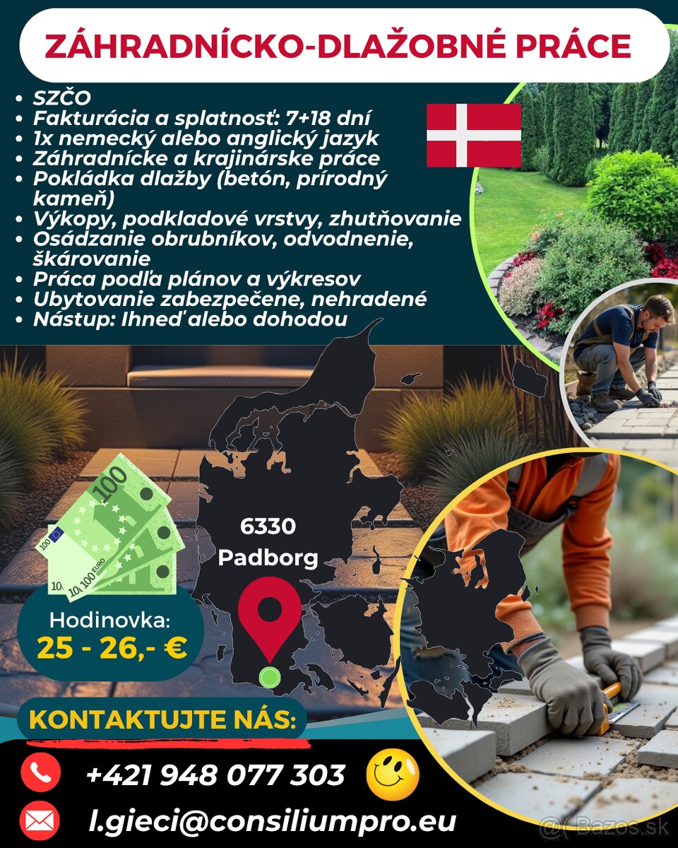 Hľadajú sa pracovníci na záhradnícko-dlažobné práce, Dánsko