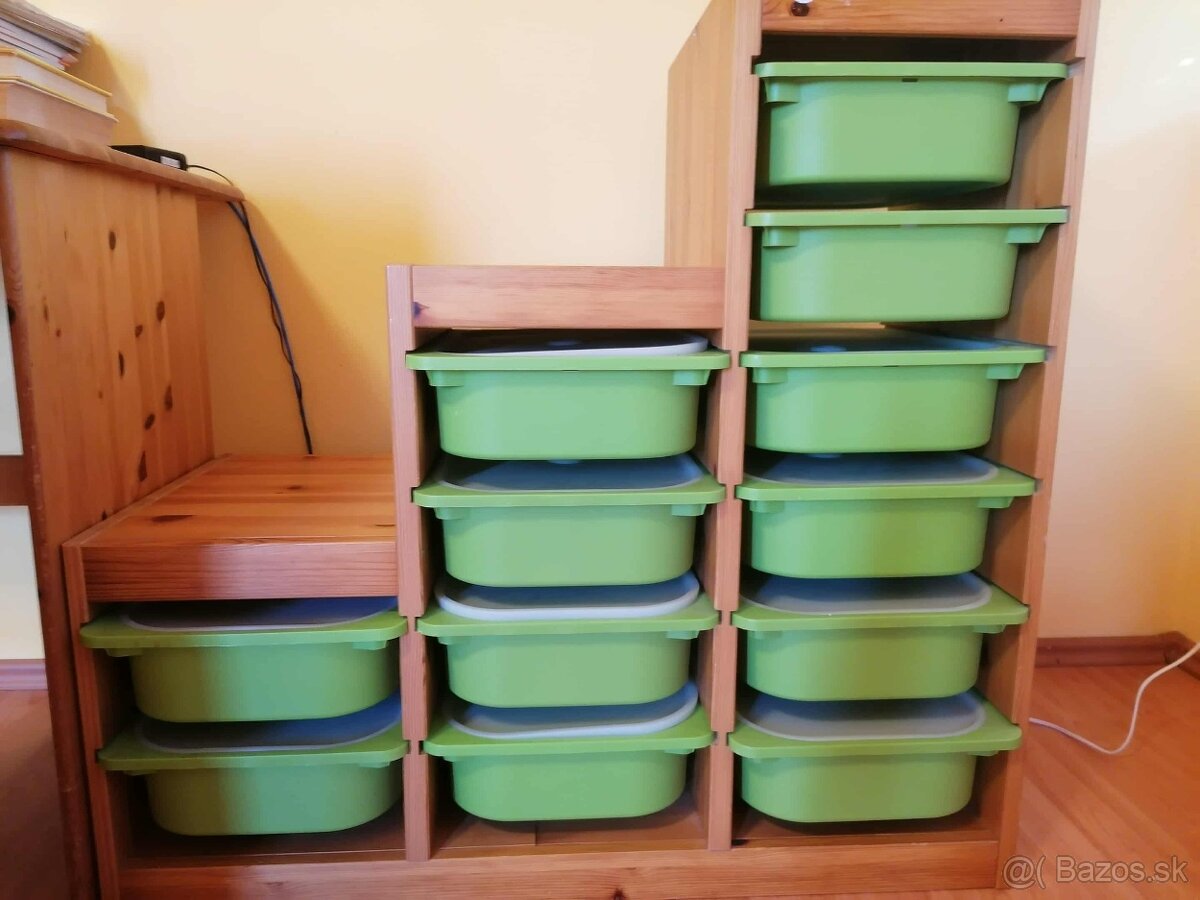 Borovica masív - detský regál TROFAST IKEA + úložné boxy