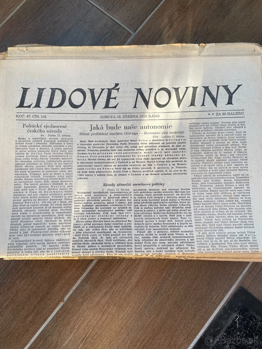 lidove noviny stare noviny historicke noviny z r. 1939