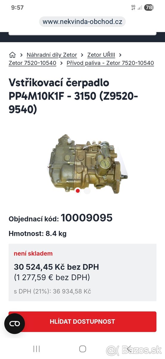 Vstřikovaci čerpadlo zetor 9540
