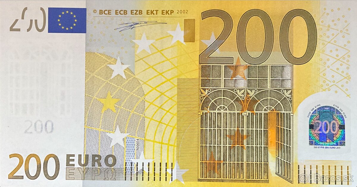 Predám 200€ bankovku z roku 2002, séria "X"  v (UNC)