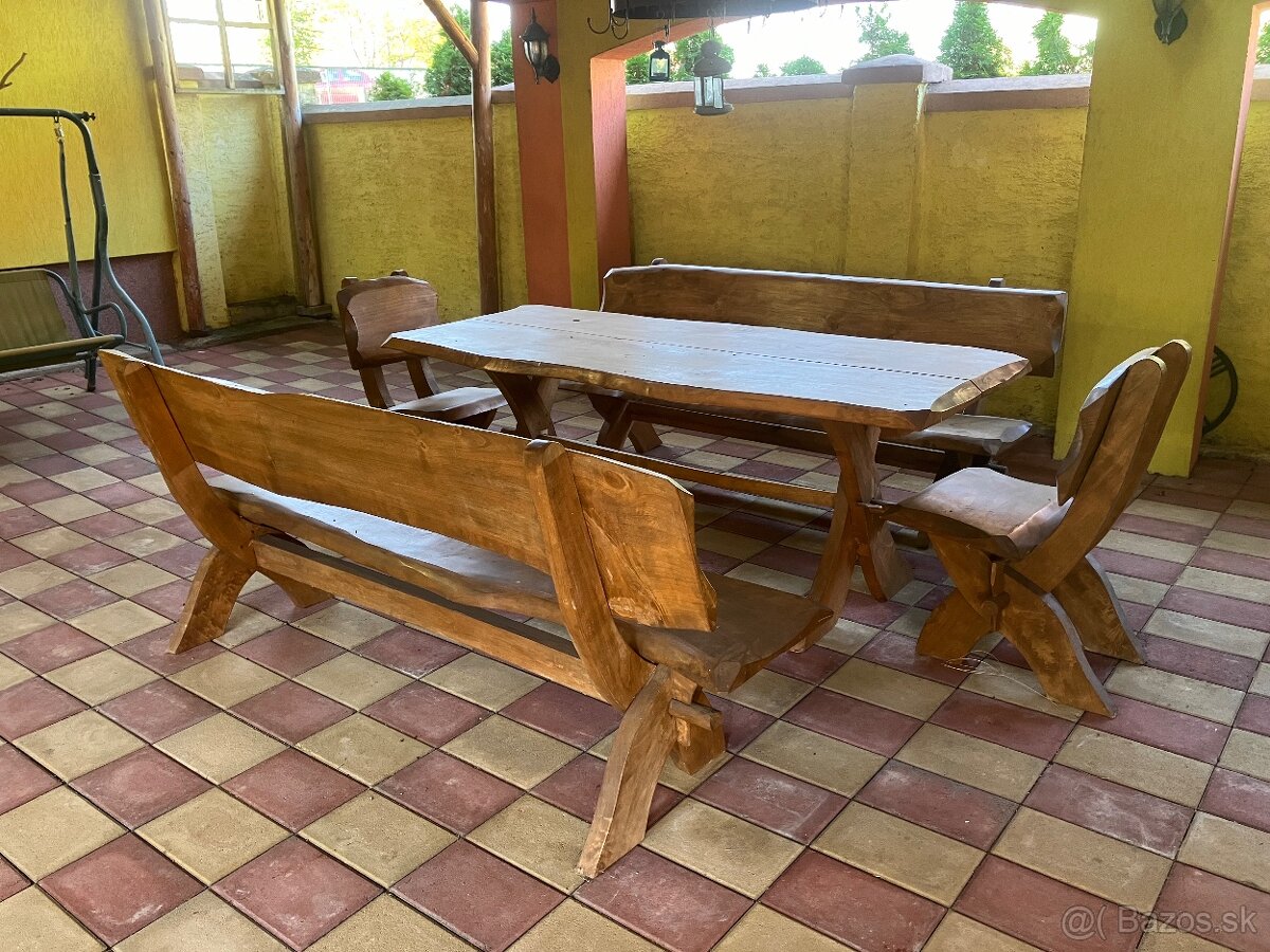 Záhradný nábytok, stôl, stoličky a lavičky