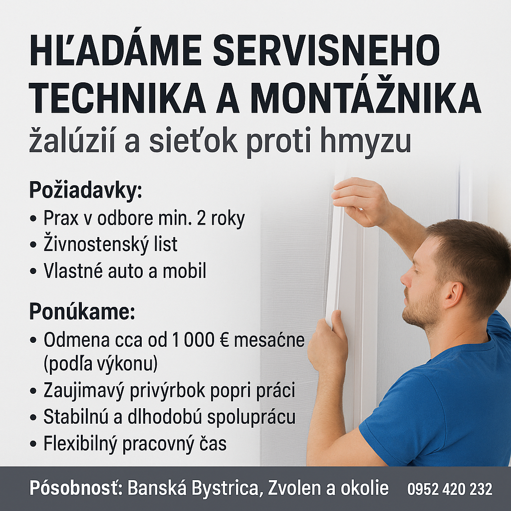 Prijmeme servisného technika na servis okien a dverí pre BB,