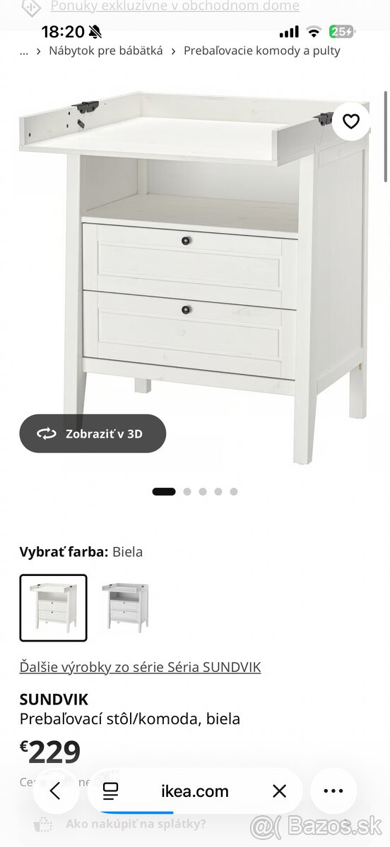 Prebaľovacia komoda a postielka Ikea Sundvik
