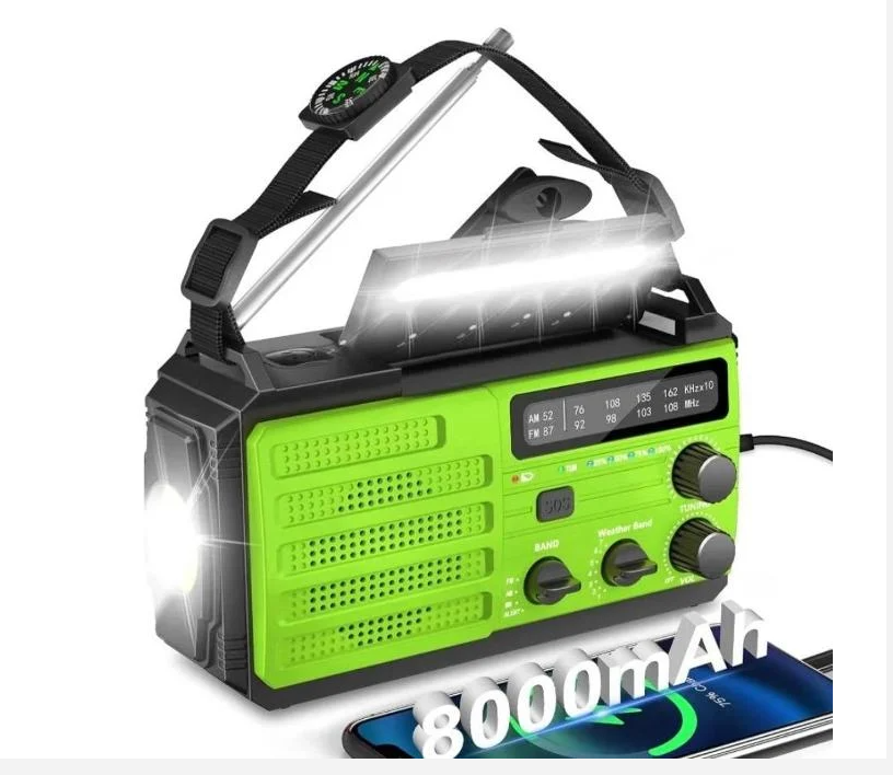 Solárne a Naťahovacie núdzové rádio / 8000mAh / SOS / powerb