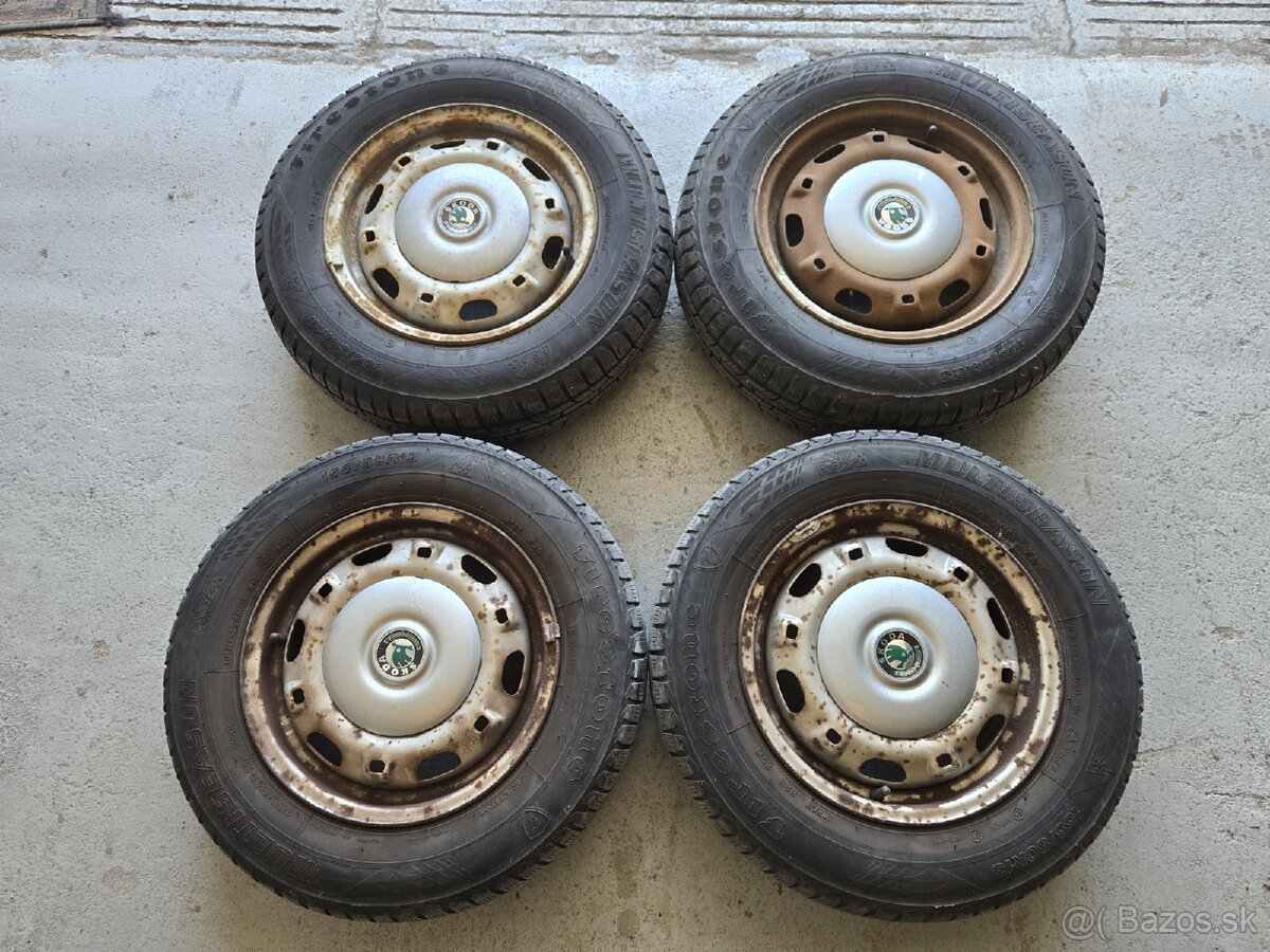 Plechové disky 5x100 + celoročne pneu 155/80r13
