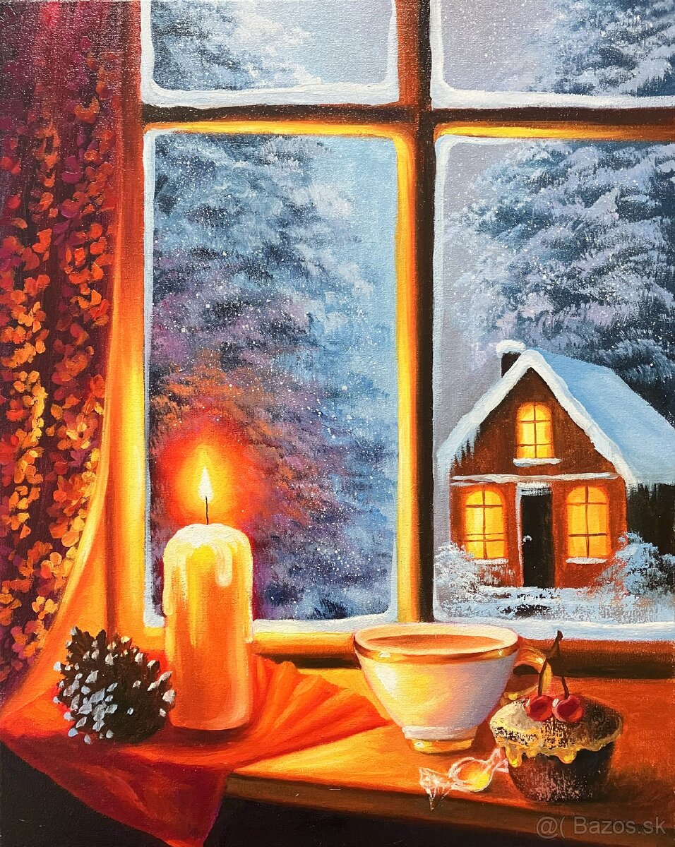 Zimné zátišie, obraz, olejomaľba