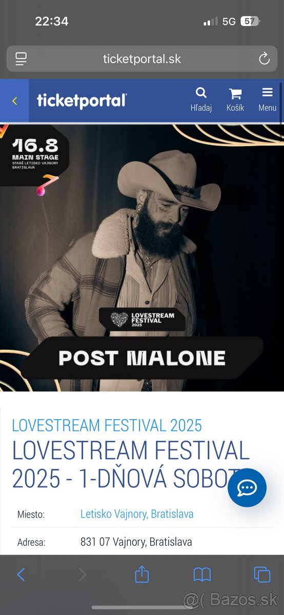 Predám lístok na LOVESTREAM FESTIVAL.