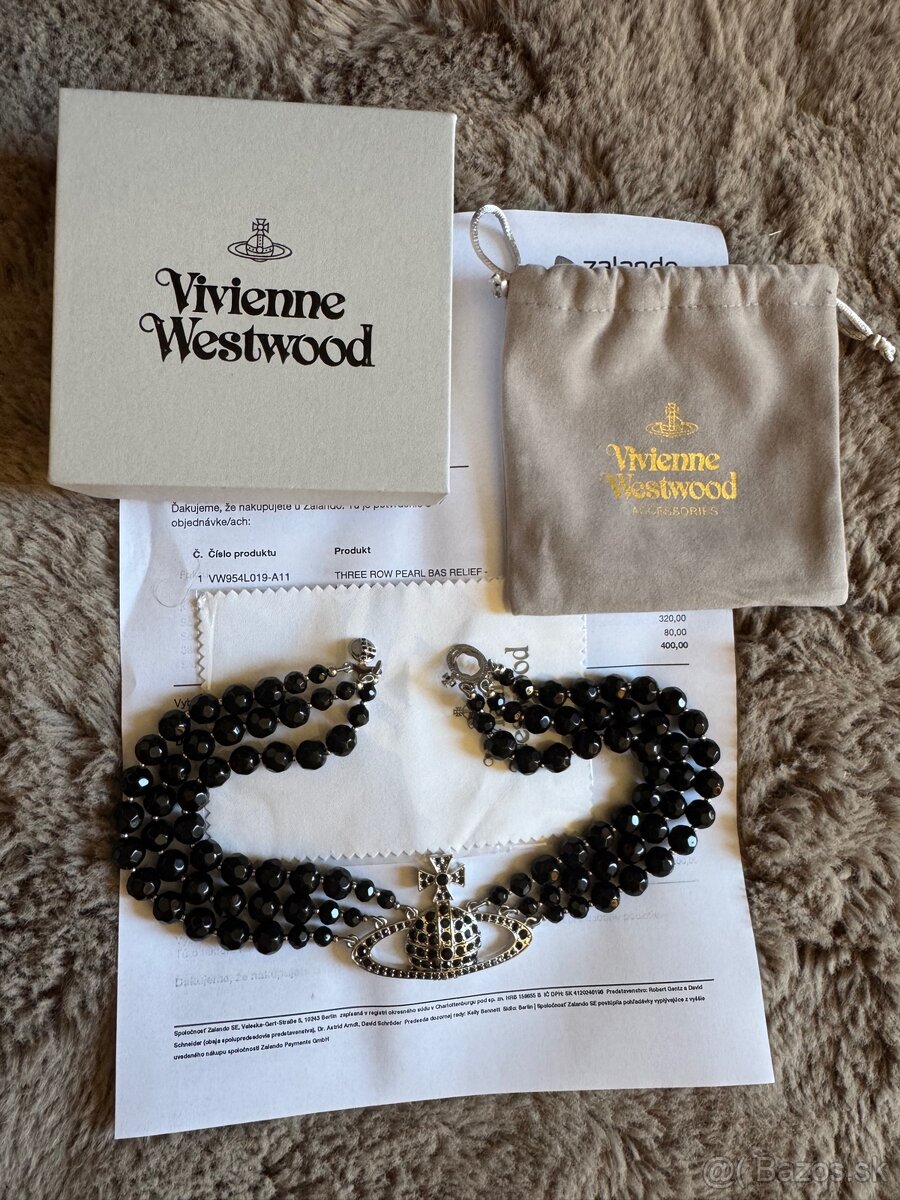 Vivienne Westwood velký čierny perlový choker náhrdelník