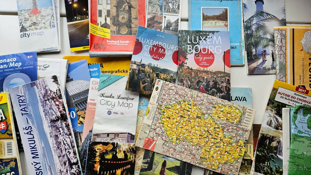 rozne mapy, plany miest, turisticki sprievodcovia