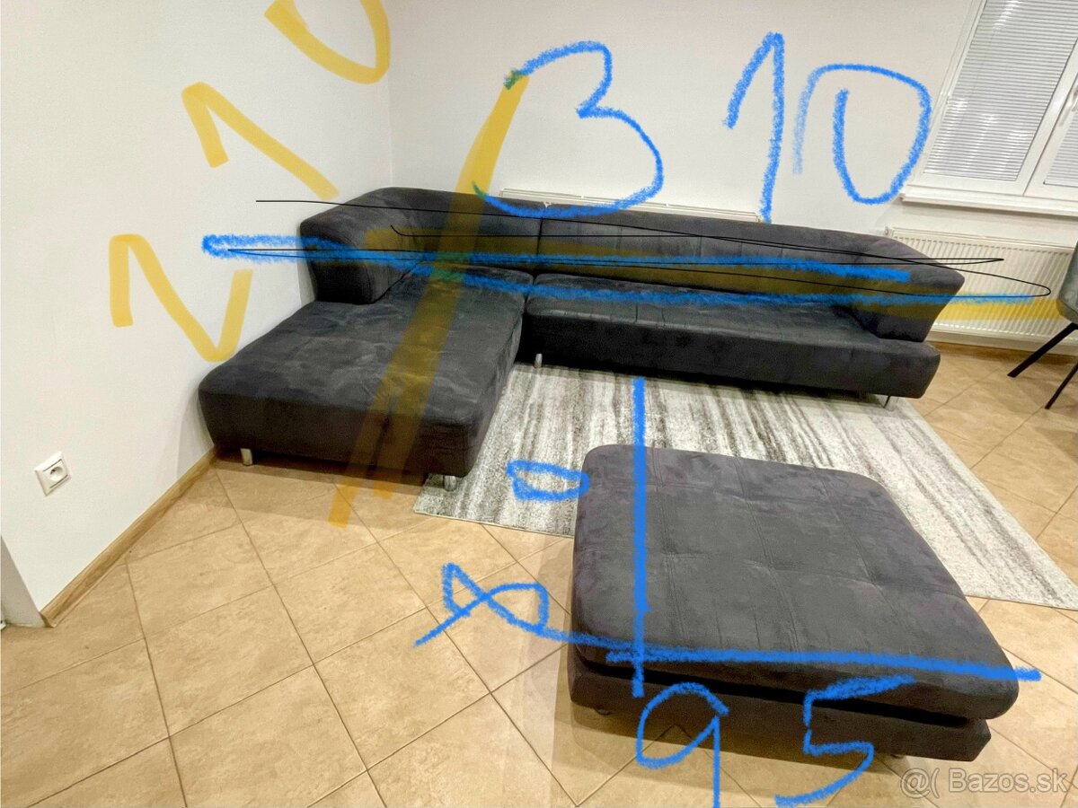 Čierna rohová sedacia súprava