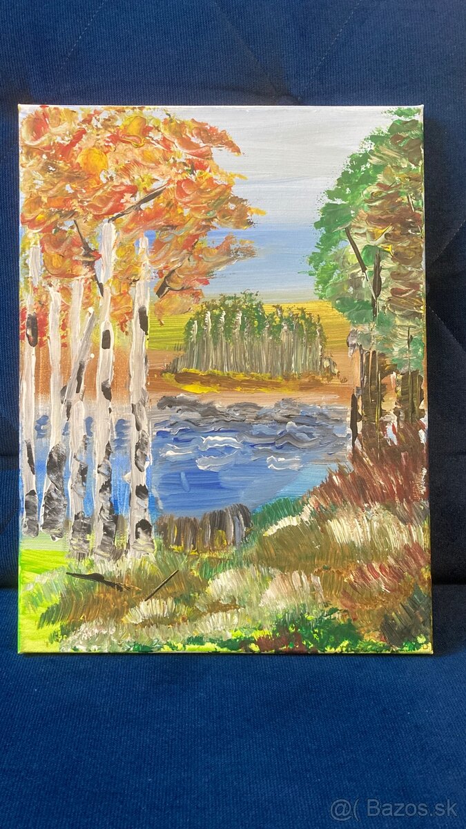 Lesnatá krajinka originál akrylový obraz 30x40cm