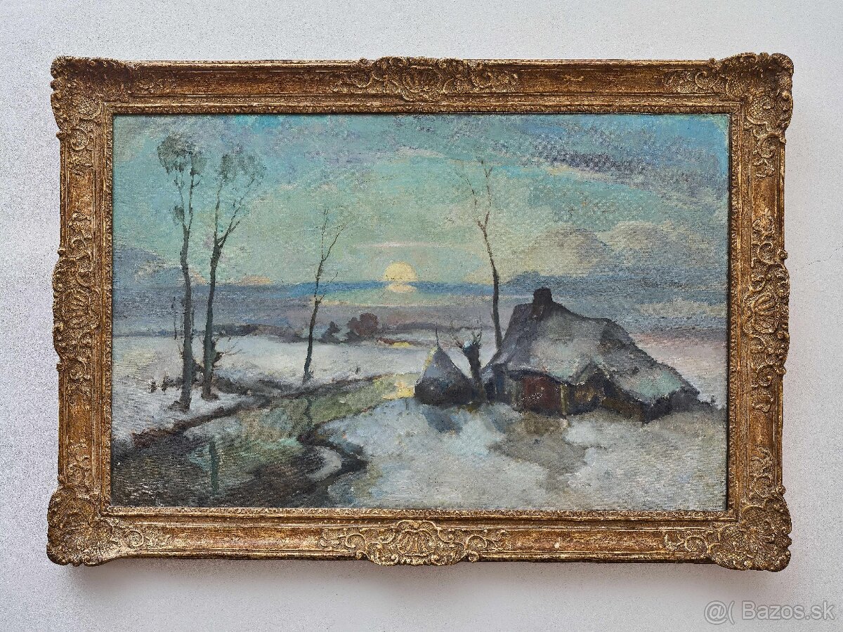 Zimná krajina s chalúpkou