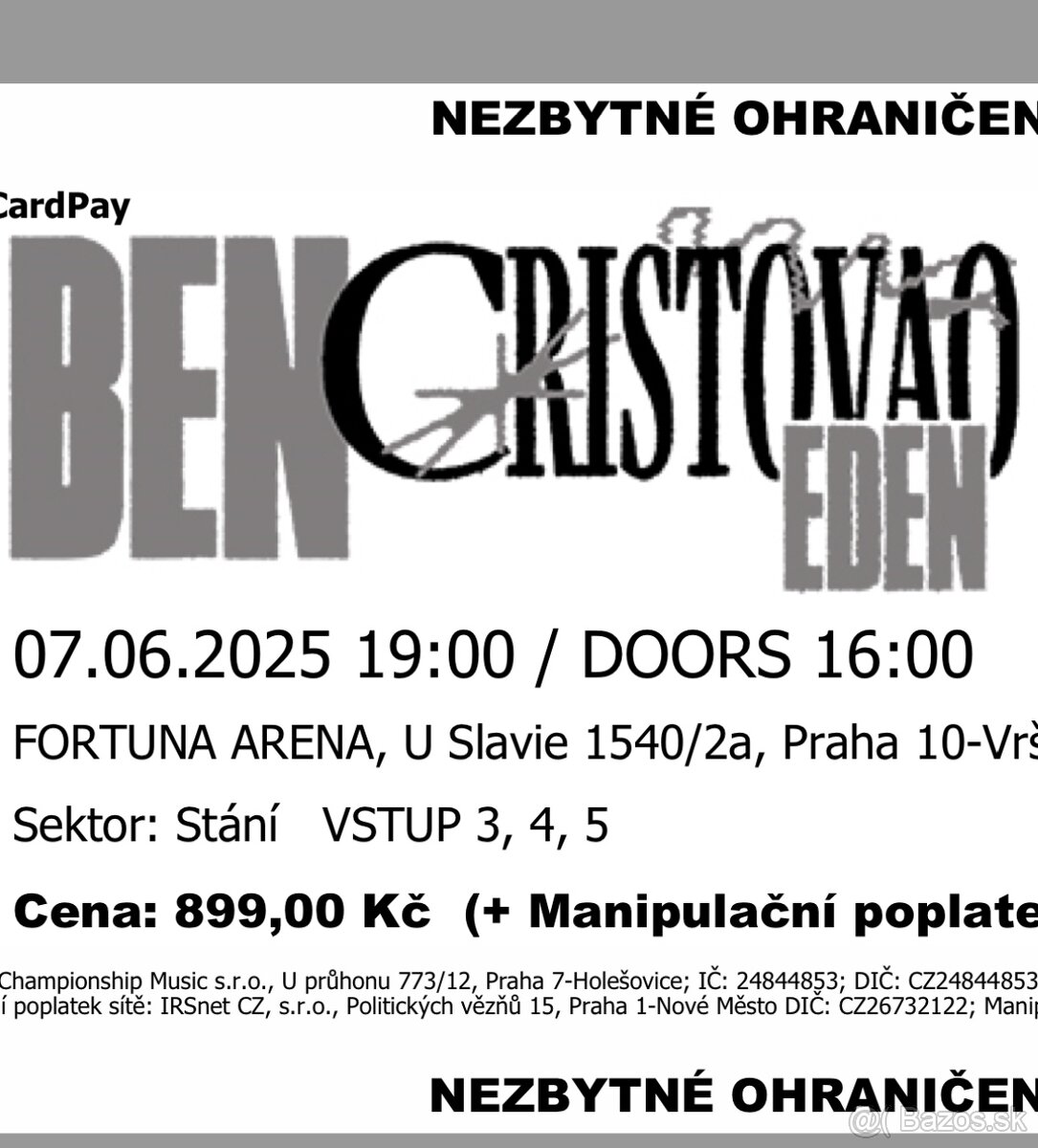 1x listok na koncert Bena Cristovaa