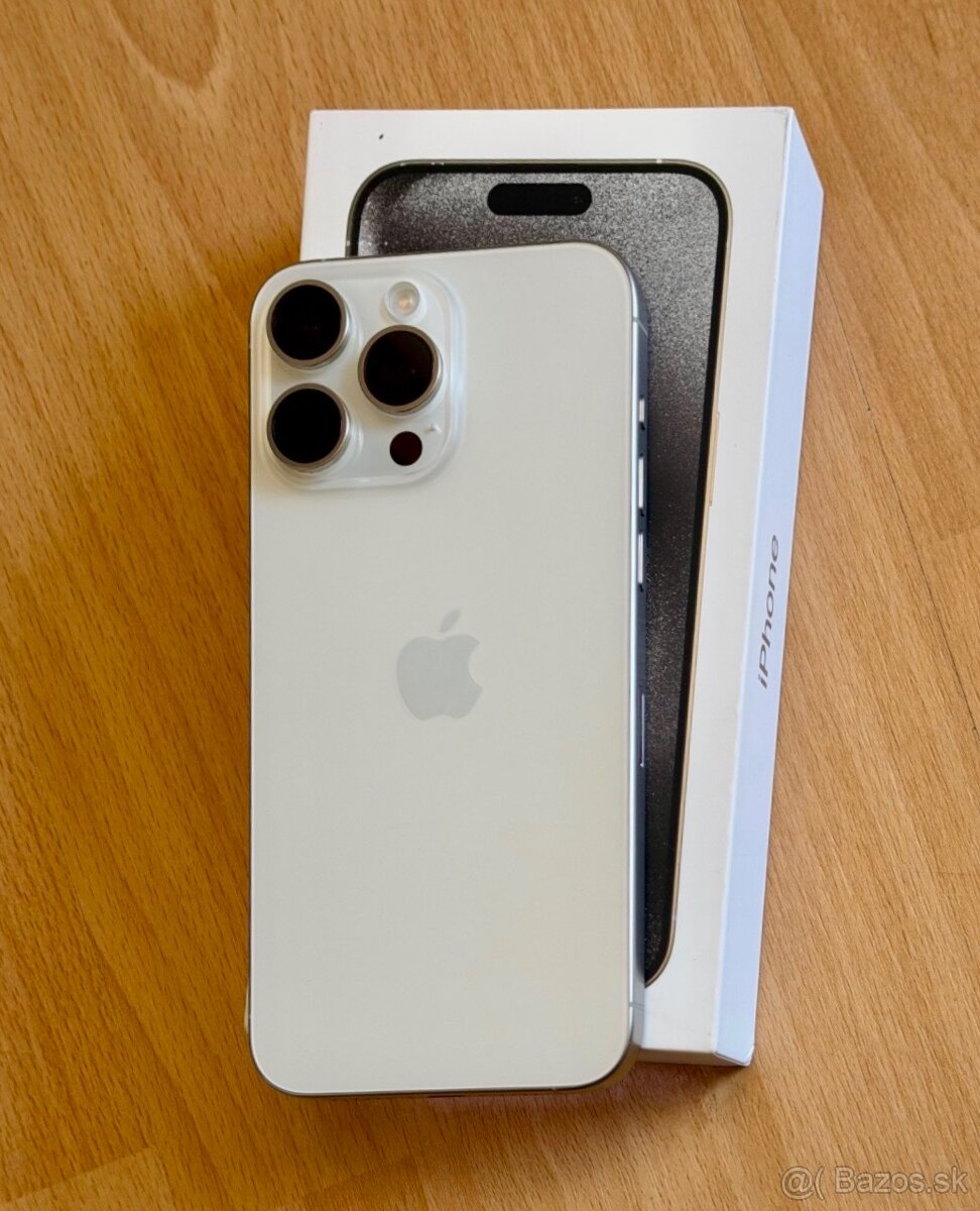 iPhone 15 Pro Max White Titanium BATERIE 100% TOP