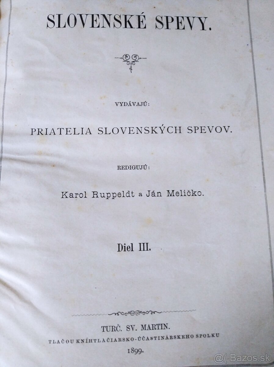 Slovenské spevy 3.díl, r.v. 1899