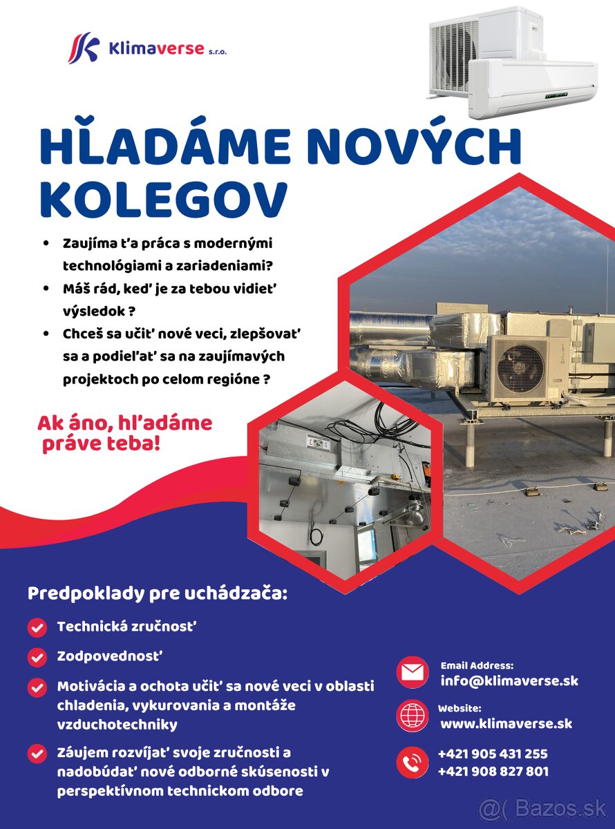 Montér klimatizácií, vzduchotechniky, vodár, kúrenár