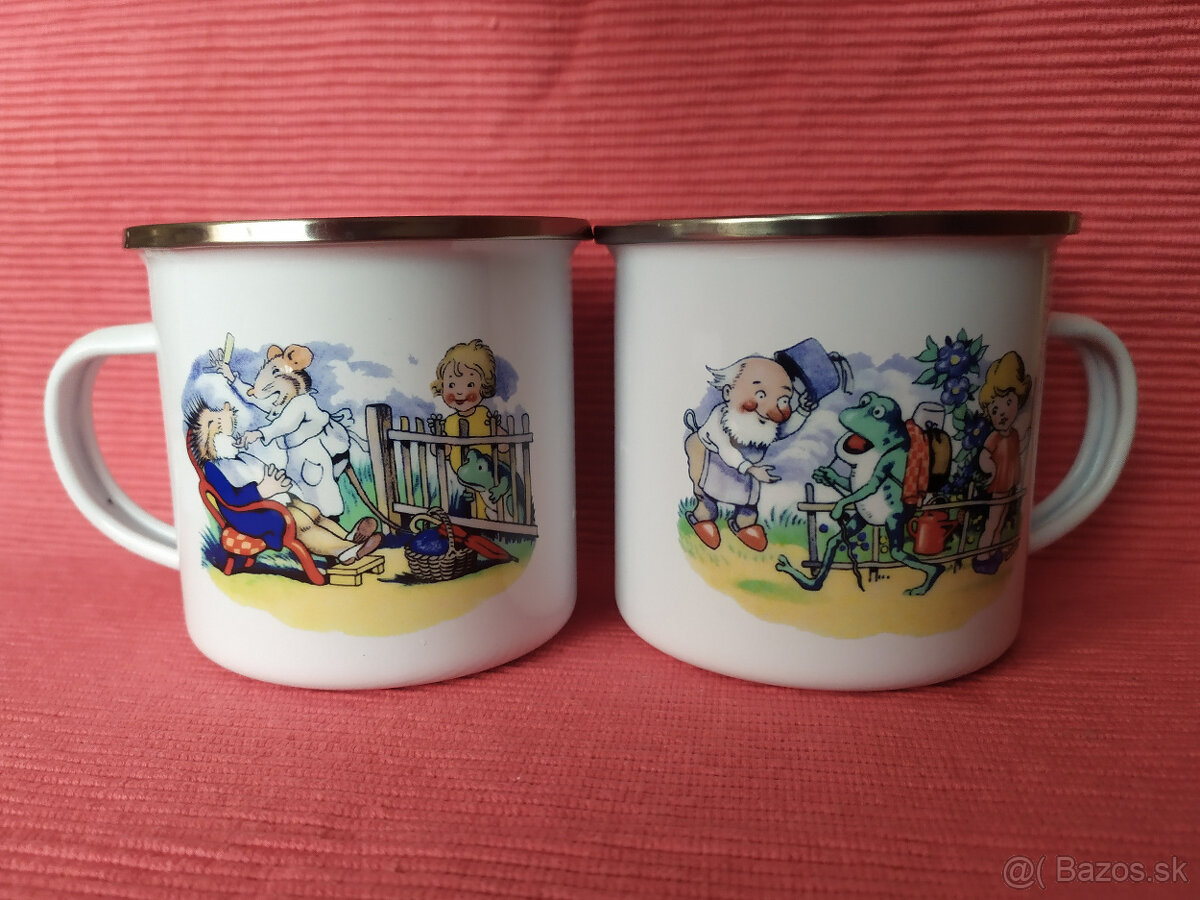 Smaltované hrnčeky s retro obrázkami