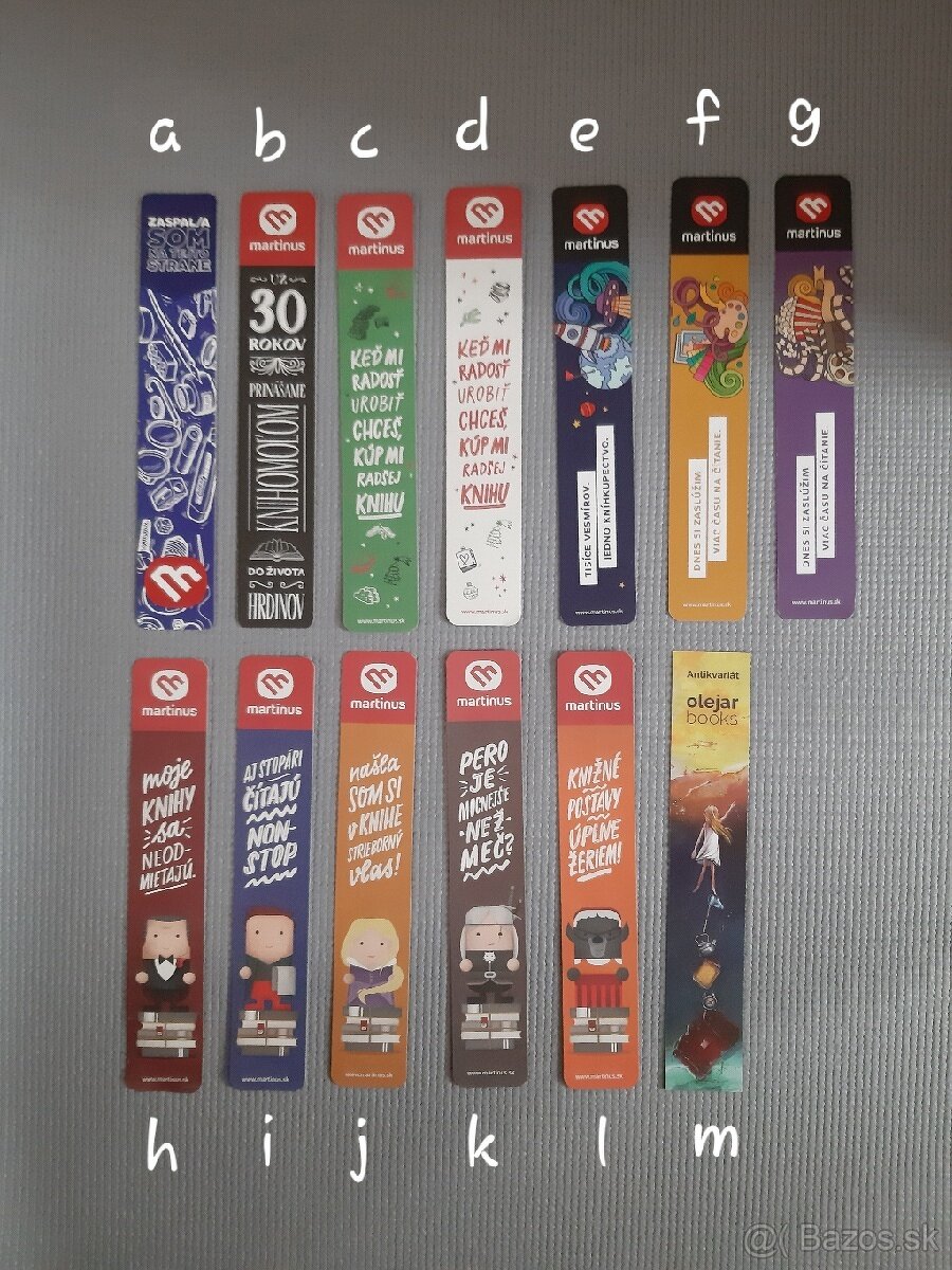 Záložky, kus 0,50€, rôzne druhy