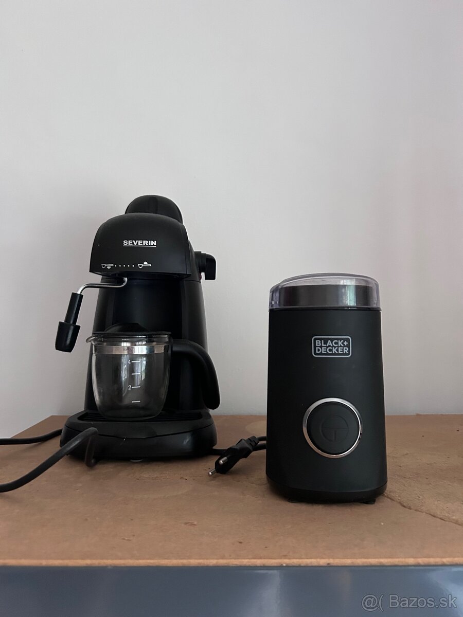 Pákový kávovar Severin + mlynček black decker