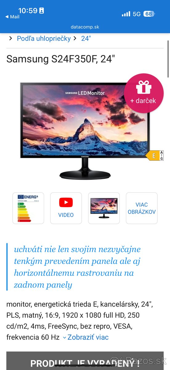 Monitor s klavesnicou "Samsung S24F350F, 24"