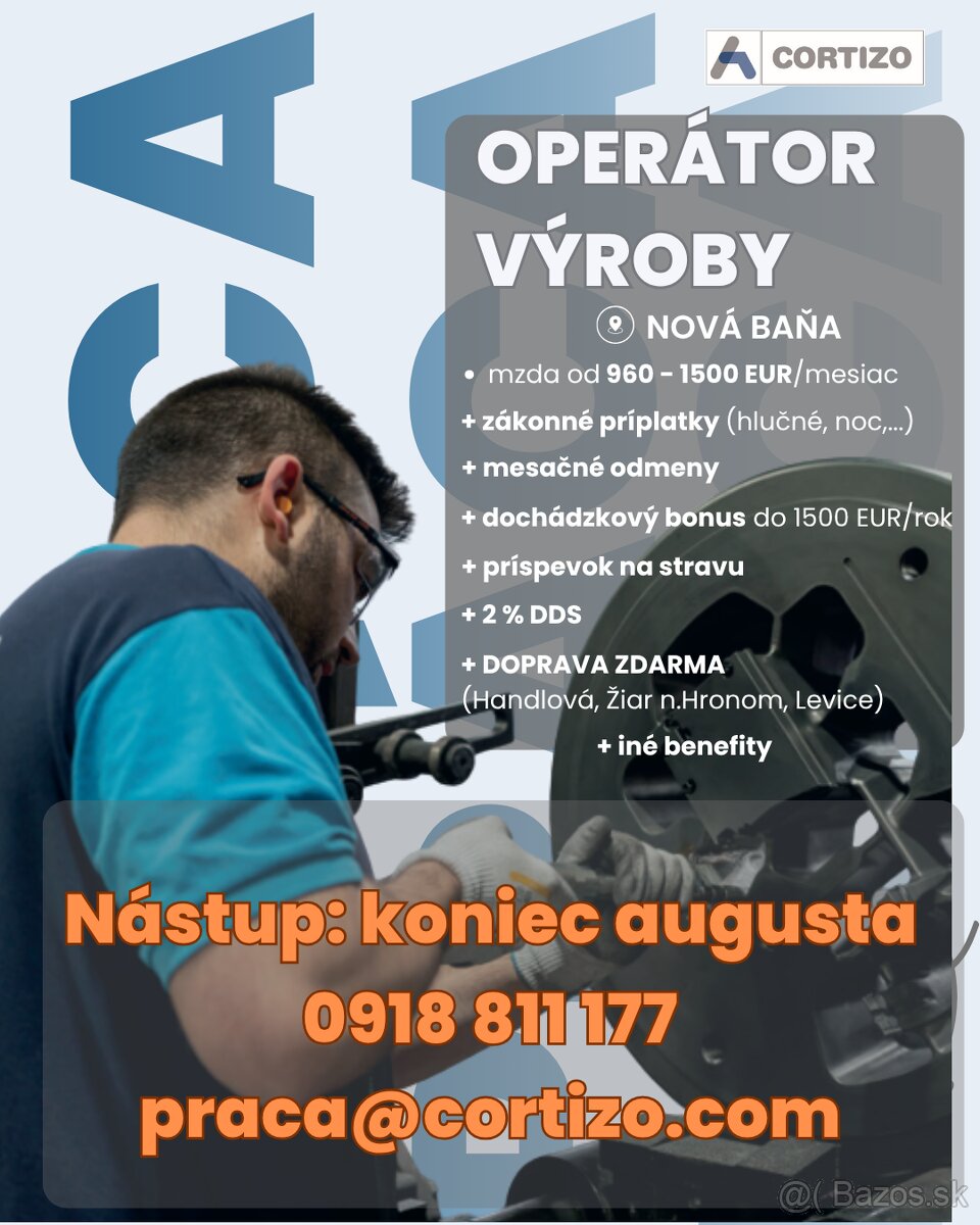 HĽADÁME OPERÁTOROV VÝROBY – nástup koncom augusta