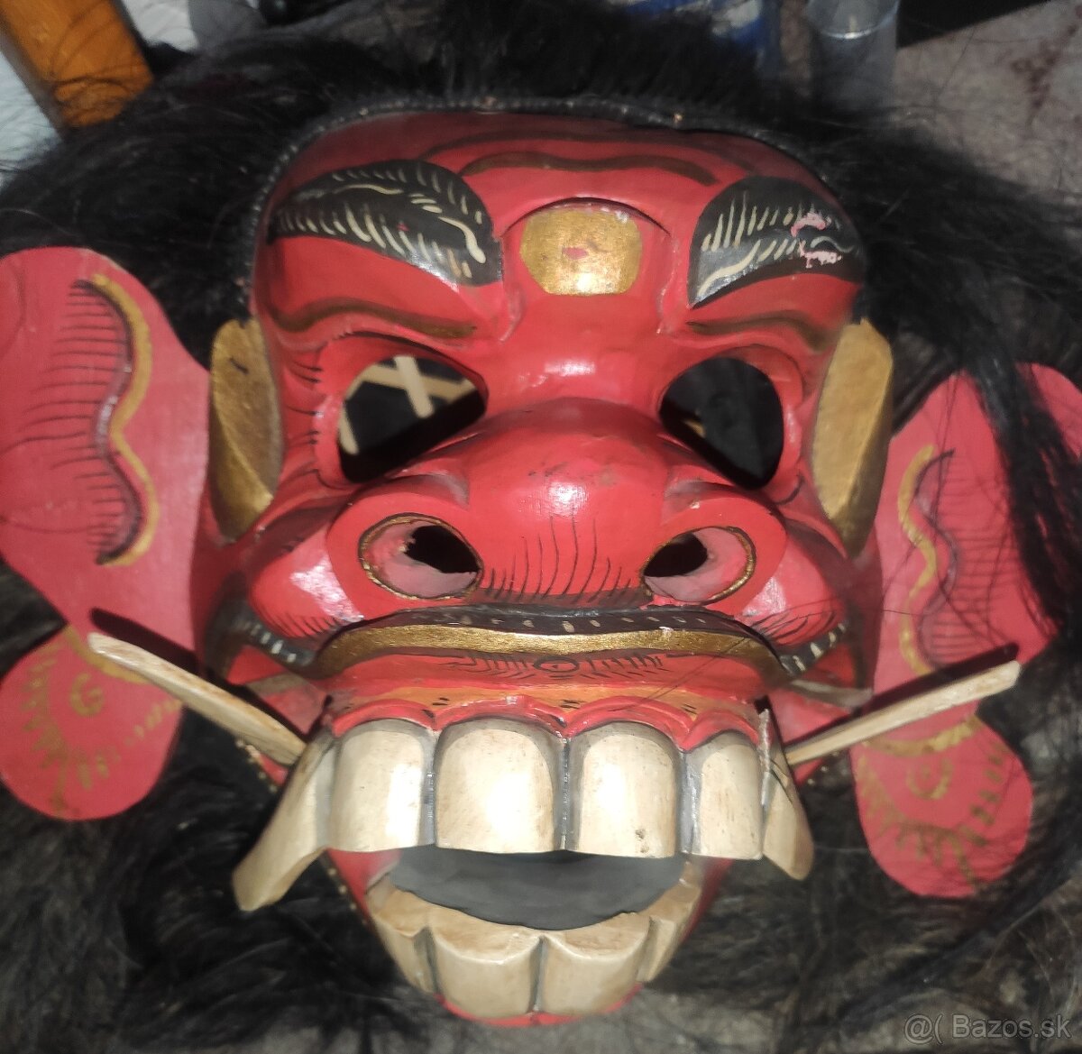 Okultná Indonézska drevená vyrezávaná maska Boha