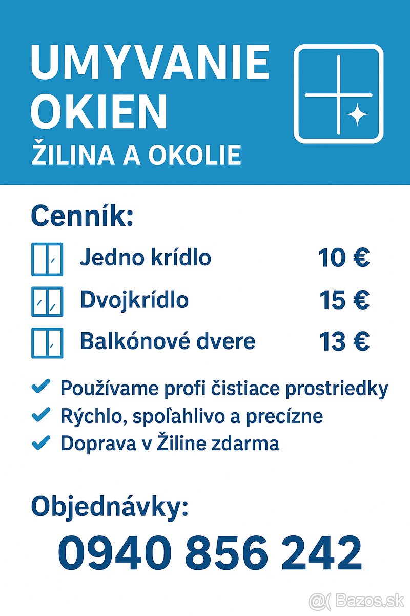Umývanie okien Žilina + Tepovanie