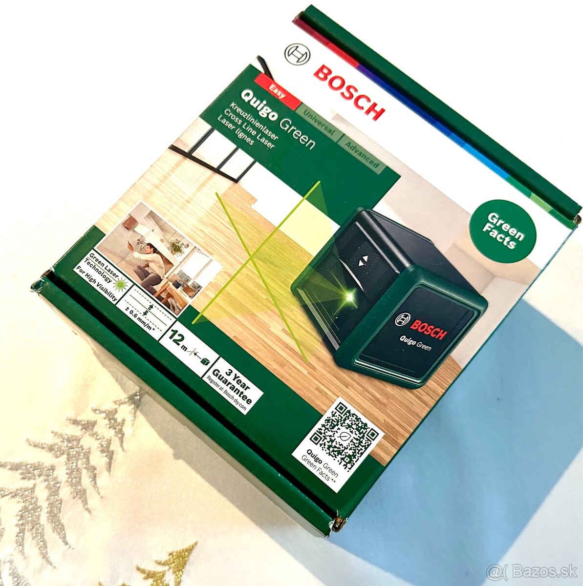 Bosch Quigo Green, krížový laser (zelený), použitý 1x