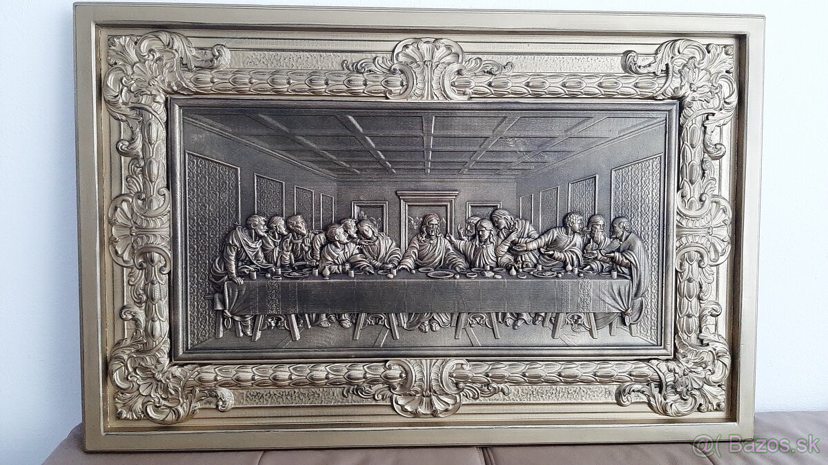 Drevený obraz Posledná večera 99×63cm hr.4 cm.