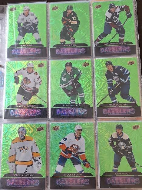 Hokejové kartičky insert dazzlers orange pink green,red
