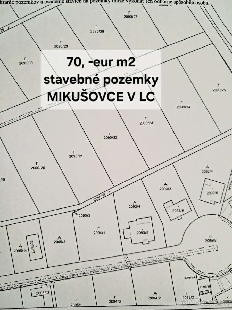 70,-€ m2 stavebné pozemky po kolaudácii
