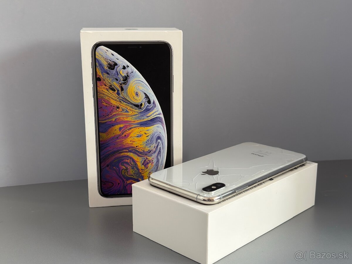 Rozbitý iPhone Xs Max 512GB Strieborný s novou baterkou