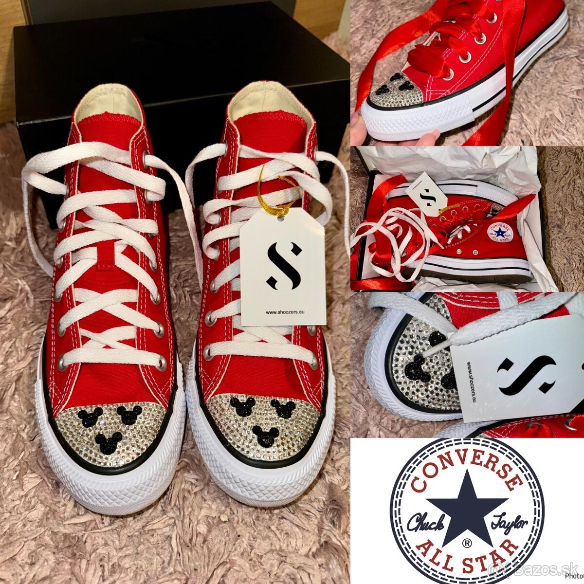 converse mickey mouse shoozers crystals red tenisky