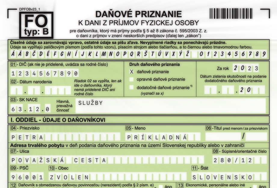 Daňové priznanie FO typ A,B - celé Slovensko (DPFO/SZČO)