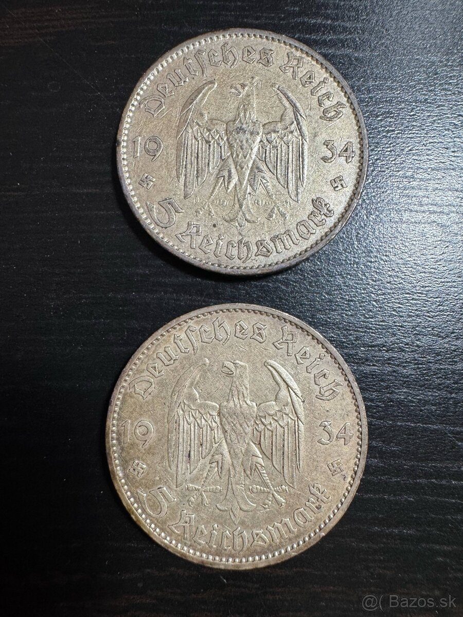 Predam Germany - Third Reich 5 Reichsmark KM# 83 1934 A, E s