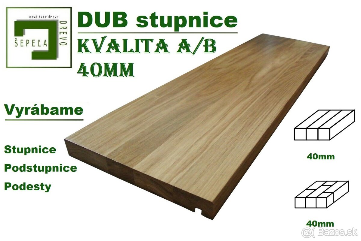 Drevene stupnice - DUB priebezka 1000x300x40mm - 40€