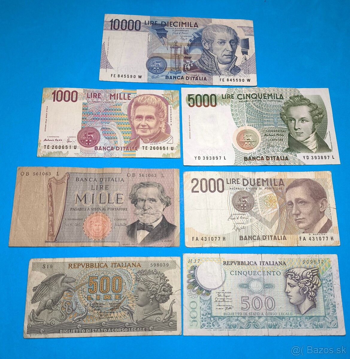 Bankovky ITÁLIE - 500 - 10.000 Lire 1967-1990