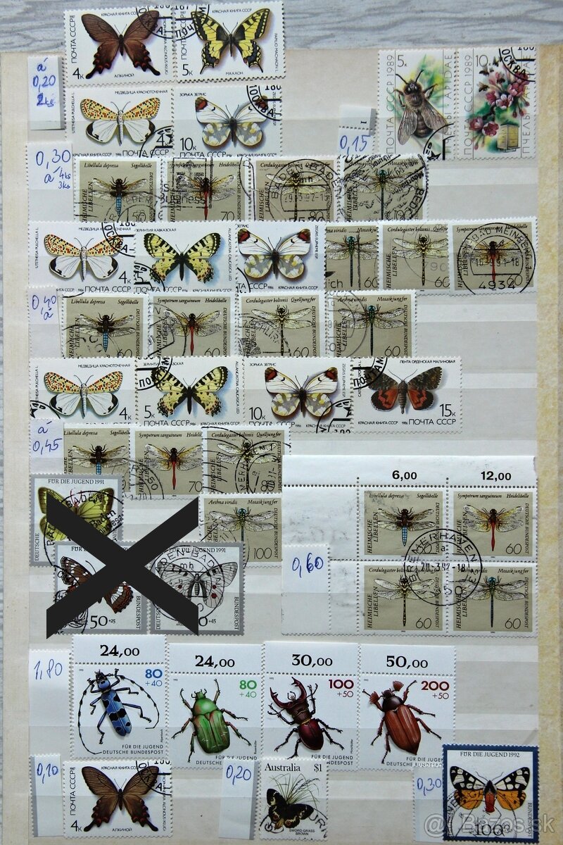 Známky - fauna - motýle + hmyz - zľava 10%