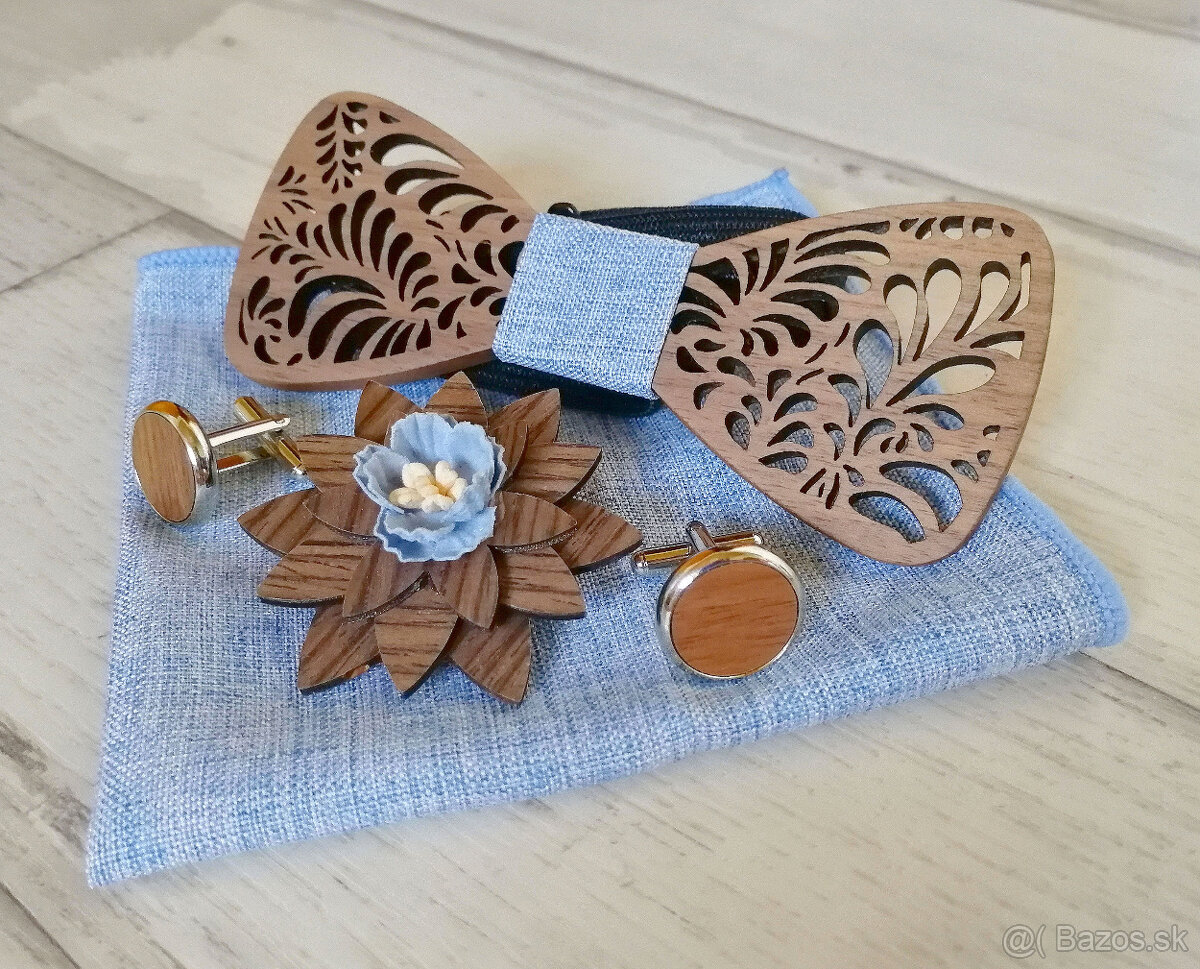 Trendový drevený motýlik - set s brošňou