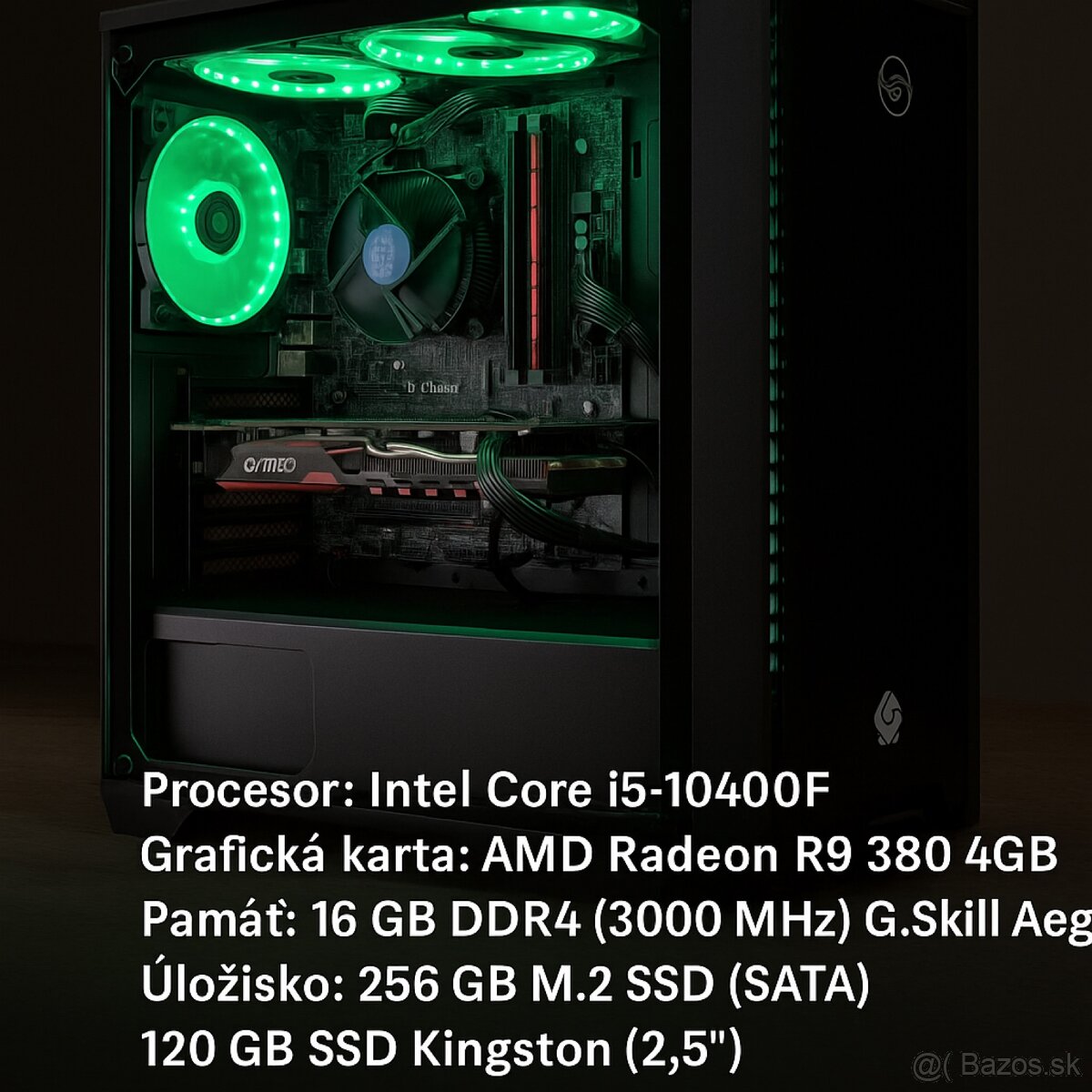 PC - i5-10400F, 16 GB RAM, 1,25 TB, R9 380 – zelené LED
