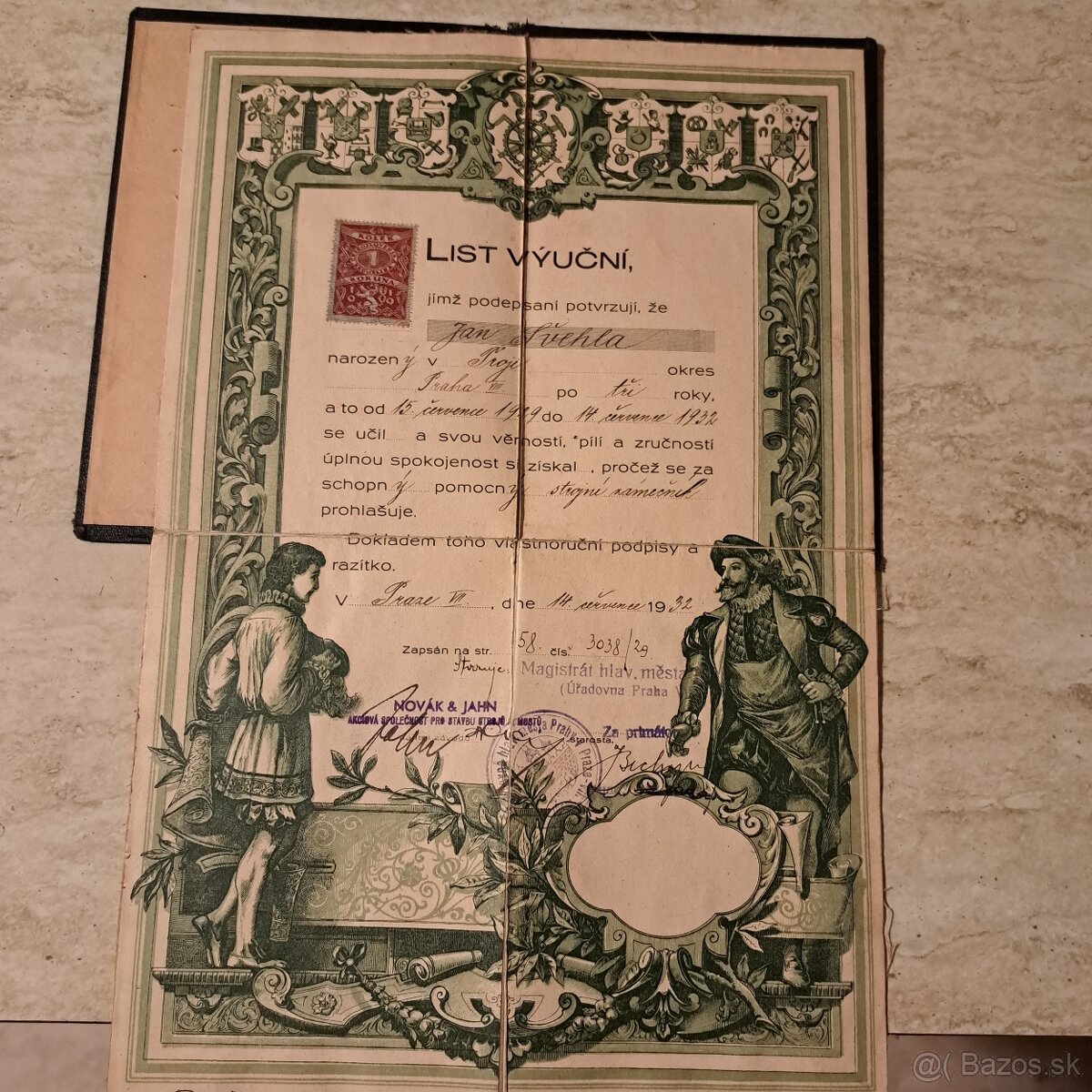 Starožitný litografický výučný list zámečník