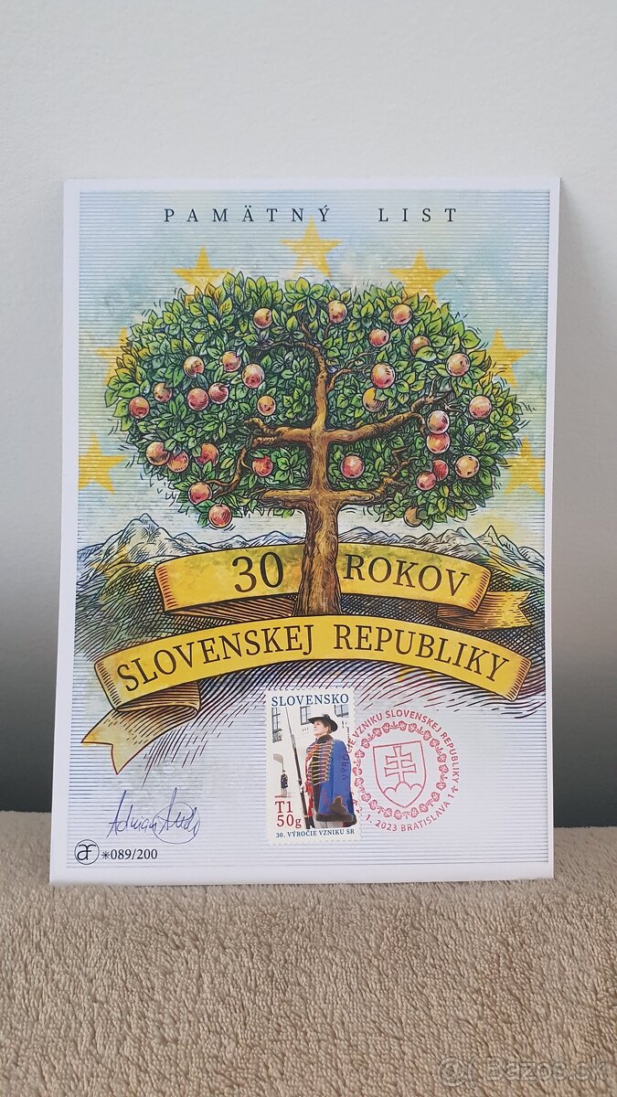 Pamatny list - 30 . vyrocie vzniku Slovenskej republiky