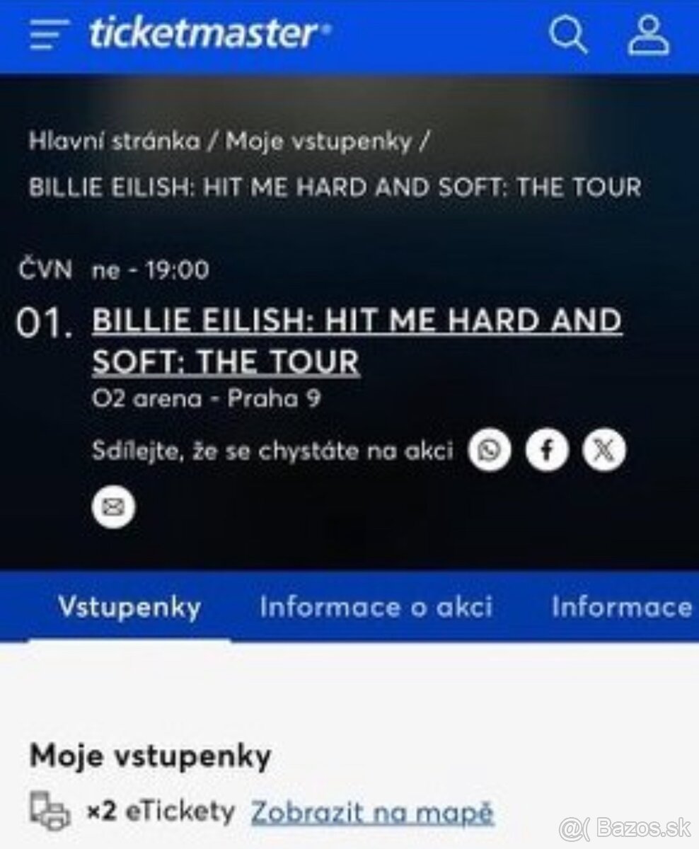 Prodám 2 vstupenky na Billie Eilish v Praze
