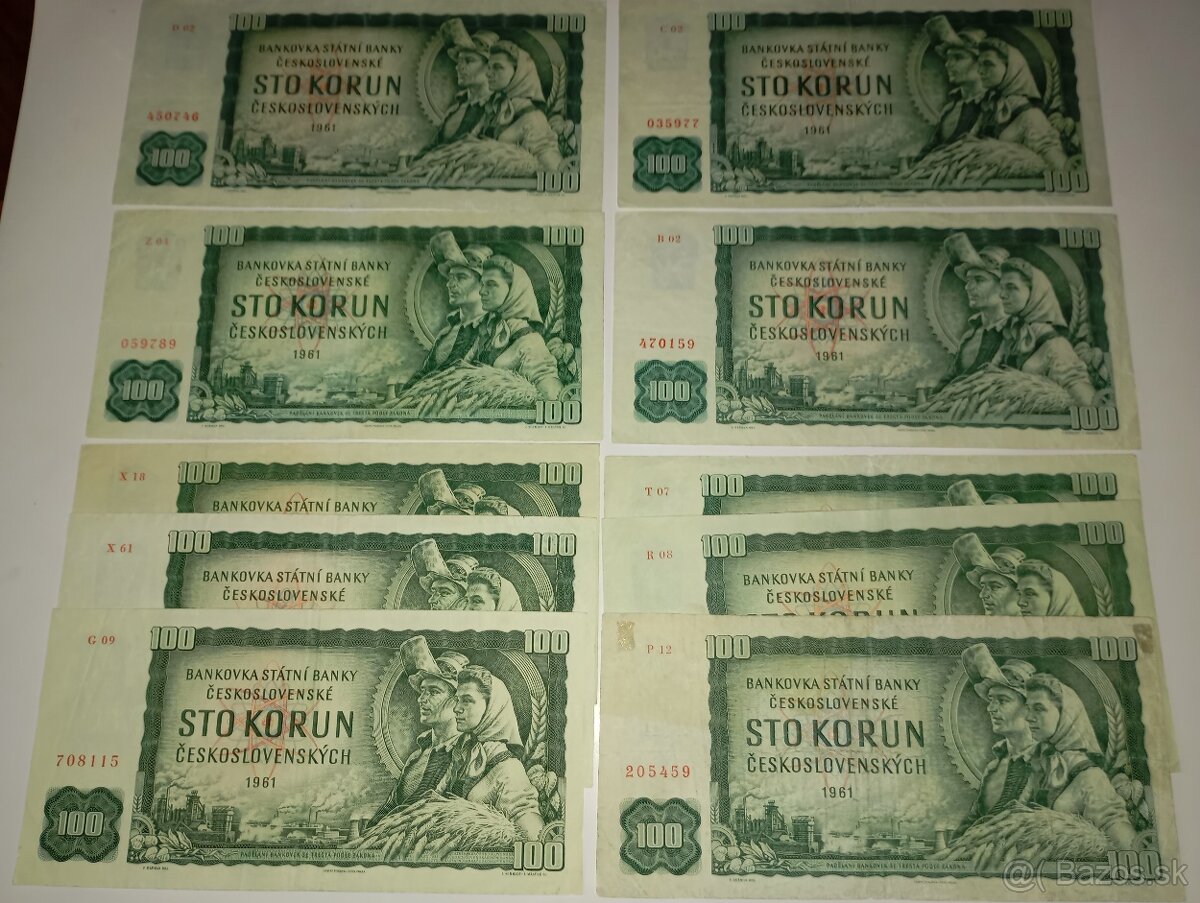 BANKOVKY 100 KČS, 1961, VŠECHNY VYDANÉ SÉRIE