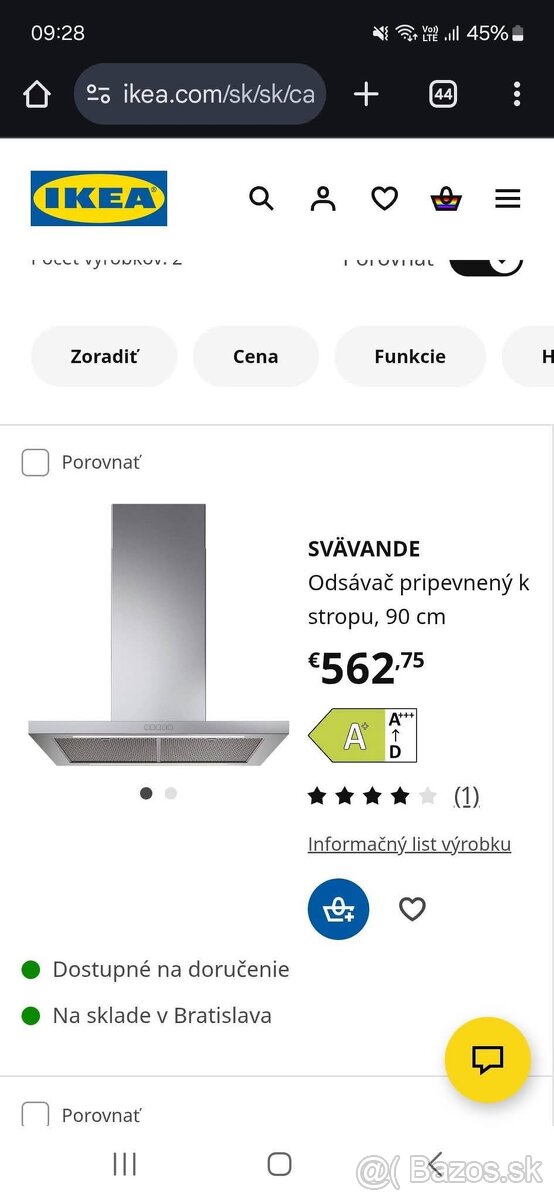 SVÄVANDE Ostrovčekový digestor
