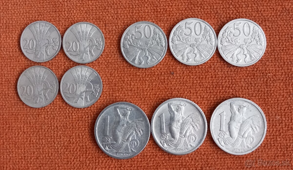 Predám mince 20 hal. 50 hal. 1 kčs , ČSR
