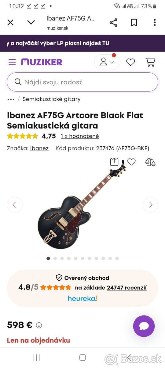 Ibanez af75g black flat