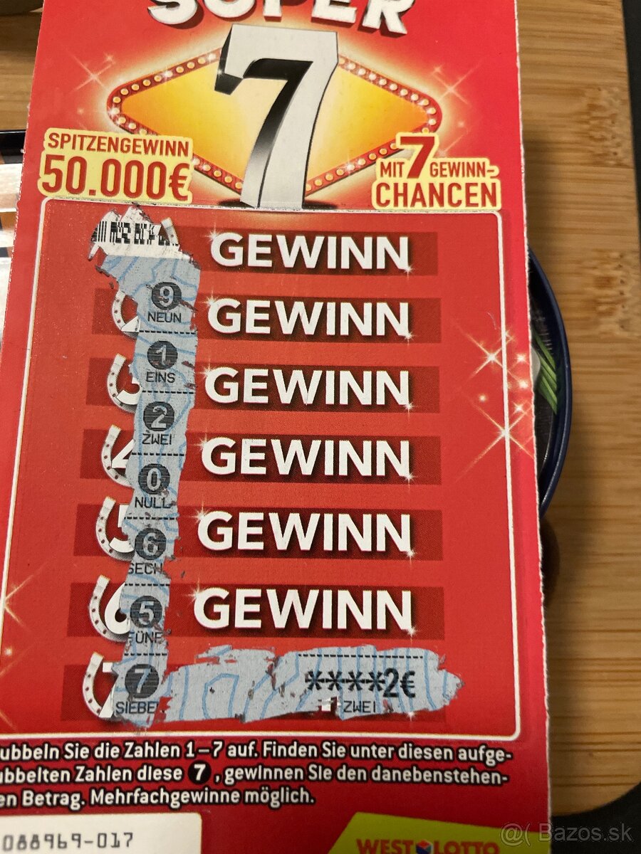 Predám los výherný 2€ pri rýchlom jednaní cena 5€+ poštovne